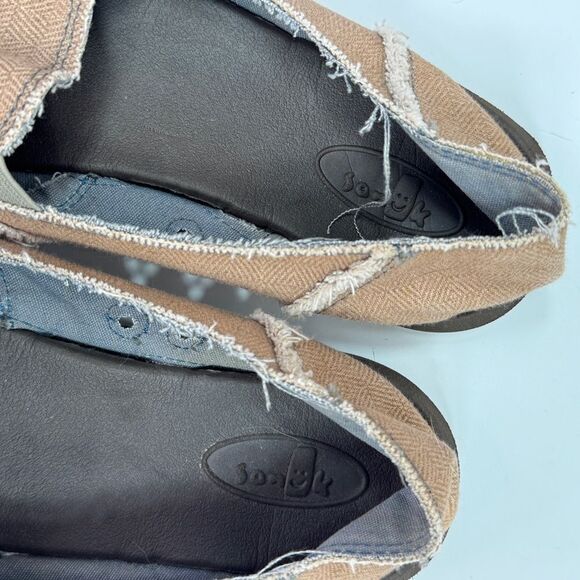 Sanuk Sidewalk Surfer Hemp Slip On Loafers Tan Herringbone Women 9 Beach Grunge - Picture 9 of 11